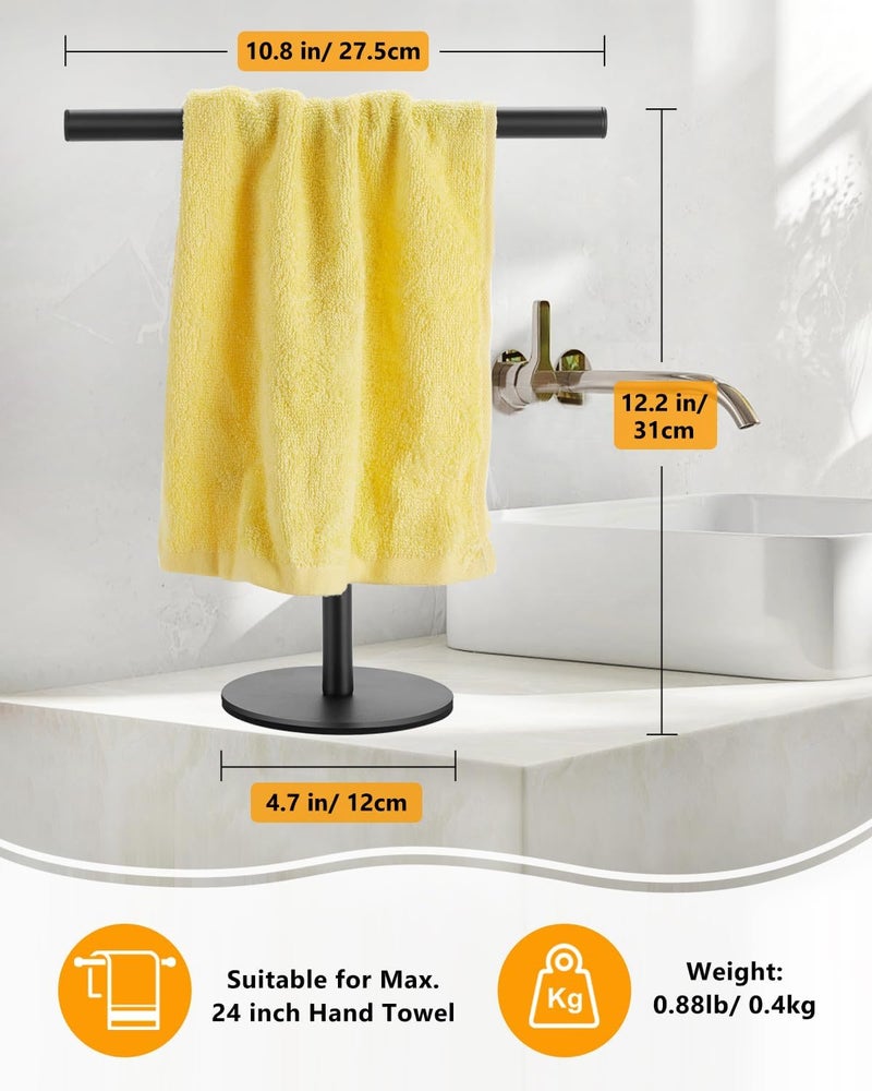 DECLUTTR Hand Towel Holder, Bathroom Towel Racks, Countertop Towel Stand, T-Shape Towel Holder for Kitchen, Matte Black Standing Towel Bar - Image 2